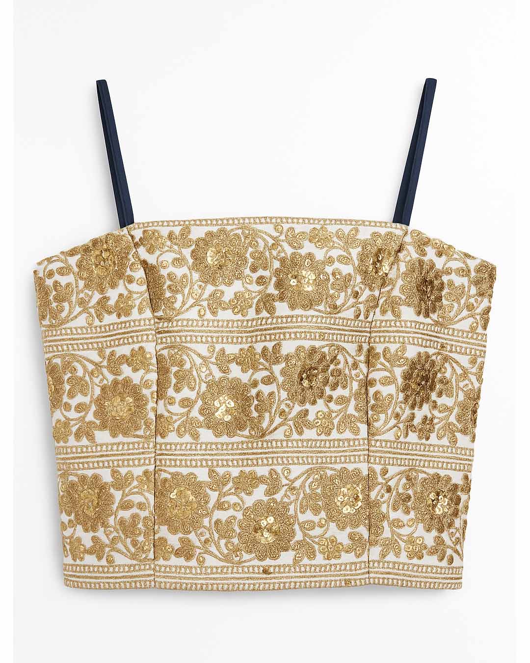 White and Gold Gota Strap Top