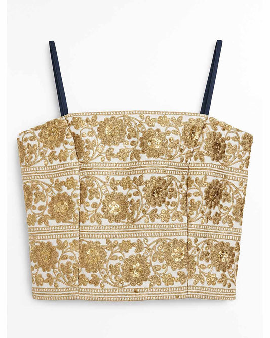 White and Gold Gota Strap Top